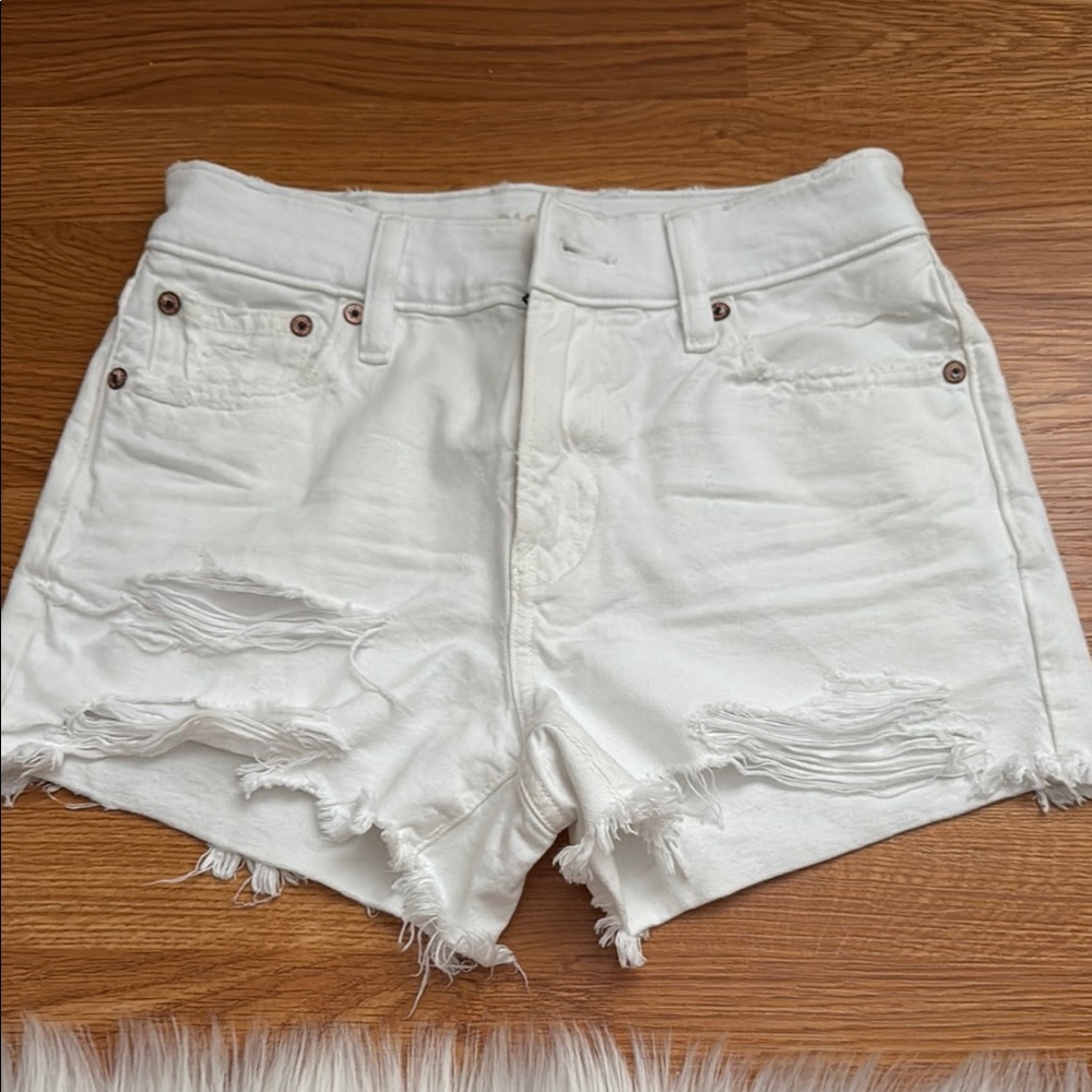 American Eagle Outfitters White Distressed Jean Shorts